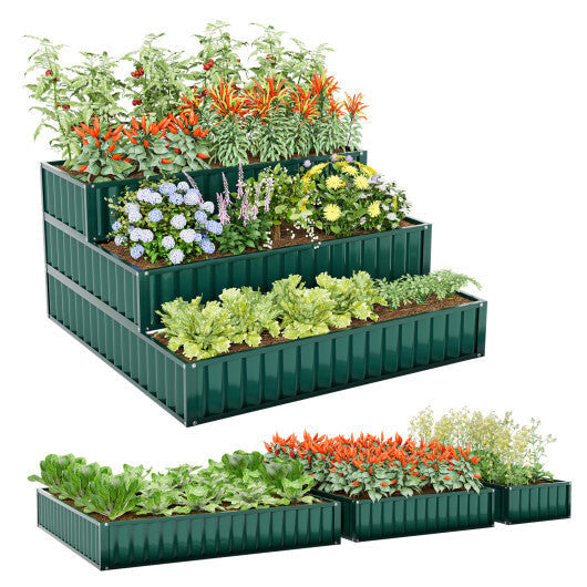 Costway Heavy-Duty Metal Outdoor 3-Tier Raised Garden Bed Planter Box-Green LuxuryLifeWay Online Store