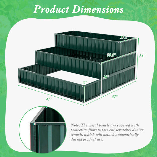 Costway Heavy-Duty Metal Outdoor 3-Tier Raised Garden Bed Planter Box-Green LuxuryLifeWay Online Store