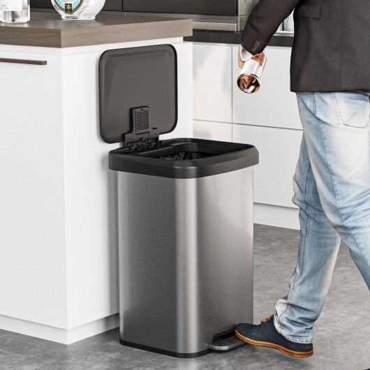 Costway 13.2 Gallon Step Trash Can with Soft Close Lid and Deodorizer Compartment Silver LuxuryLifeWay Online Store
