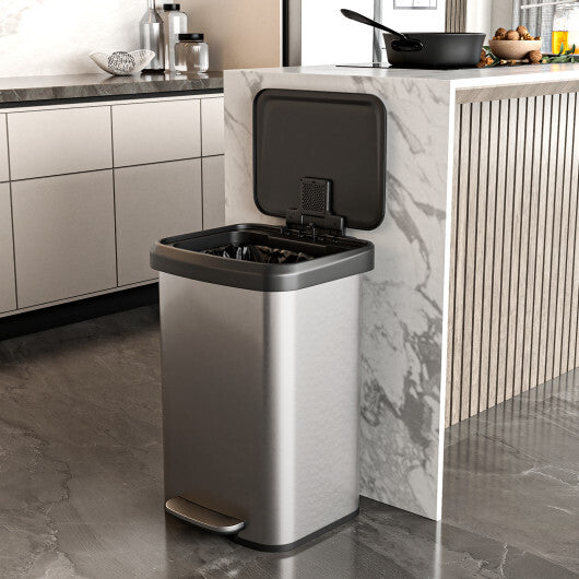 Costway 13.2 Gallon Step Trash Can with Soft Close Lid and Deodorizer Compartment Silver LuxuryLifeWay Online Store