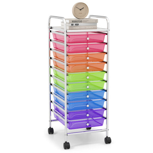 Costway 10 Drawer Rolling Storage Cart Organizer with 4 Universal Casters-Color LuxuryLifeWay Online Store