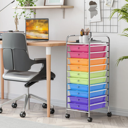 Costway 10 Drawer Rolling Storage Cart Organizer with 4 Universal Casters-Color LuxuryLifeWay Online Store