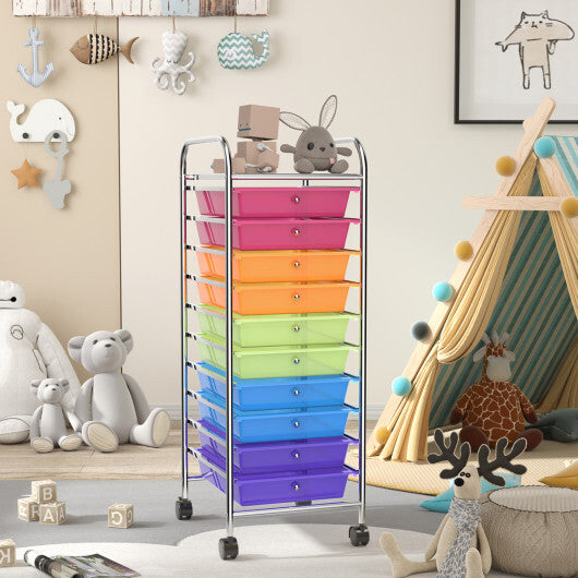 Costway 10 Drawer Rolling Storage Cart Organizer with 4 Universal Casters-Color LuxuryLifeWay Online Store