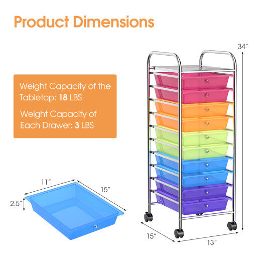 Costway 10 Drawer Rolling Storage Cart Organizer with 4 Universal Casters-Color LuxuryLifeWay Online Store