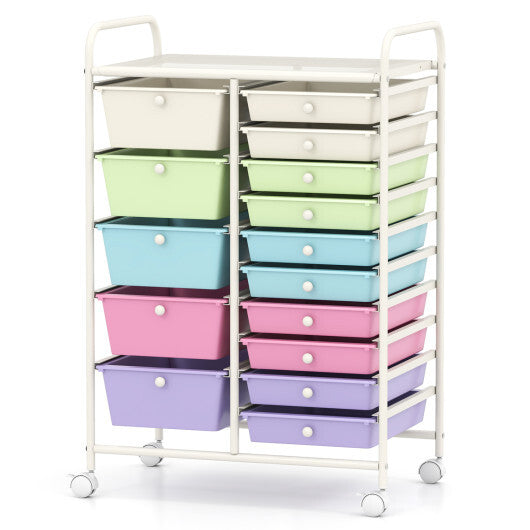 Costway 15-Drawer Utility Rolling Cart with Drawers Multi-Use Storage-Icecream Multicolor LuxuryLifeWay Online Store