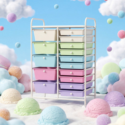 Costway 15-Drawer Utility Rolling Cart with Drawers Multi-Use Storage-Icecream Multicolor LuxuryLifeWay Online Store