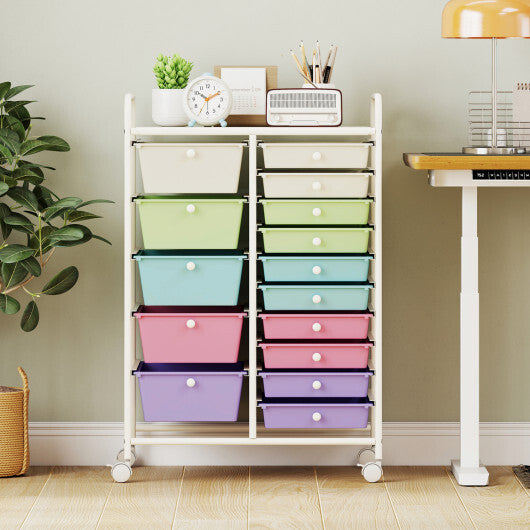 Costway 15-Drawer Utility Rolling Cart with Drawers Multi-Use Storage-Icecream Multicolor LuxuryLifeWay Online Store