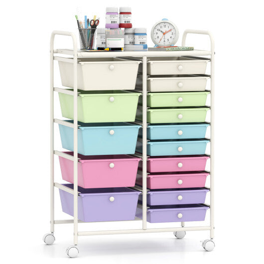 Costway 15-Drawer Utility Rolling Cart with Drawers Multi-Use Storage-Icecream Multicolor LuxuryLifeWay Online Store