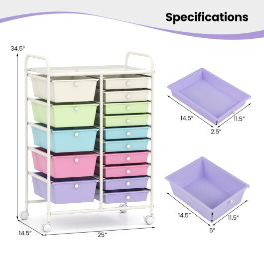Costway 15-Drawer Utility Rolling Cart with Drawers Multi-Use Storage-Icecream Multicolor LuxuryLifeWay Online Store