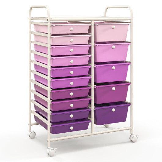 Costway 15-Drawer Utility Rolling Organizer Cart Multi-Use Storage-Purple LuxuryLifeWay Online Store
