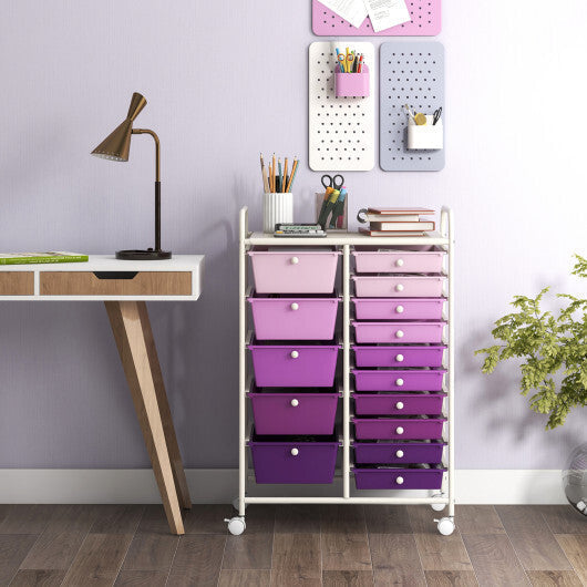 Costway 15-Drawer Utility Rolling Organizer Cart Multi-Use Storage-Purple LuxuryLifeWay Online Store