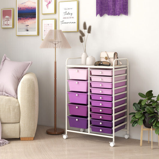 Costway 15-Drawer Utility Rolling Organizer Cart Multi-Use Storage-Purple LuxuryLifeWay Online Store
