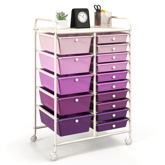 Costway 15-Drawer Utility Rolling Organizer Cart Multi-Use Storage-Purple LuxuryLifeWay Online Store
