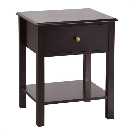 Costway Nightstand End Table with Drawer and Shelf Brown LuxuryLifeWay Online Store