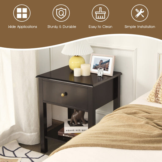 Costway Nightstand End Table with Drawer and Shelf Brown LuxuryLifeWay Online Store