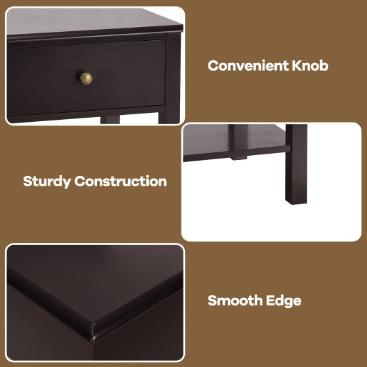 Costway Nightstand End Table with Drawer and Shelf Brown LuxuryLifeWay Online Store
