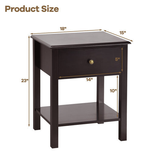 Costway Nightstand End Table with Drawer and Shelf Brown LuxuryLifeWay Online Store