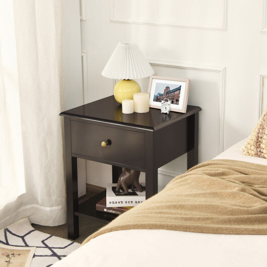 Costway Nightstand End Table with Drawer and Shelf Brown LuxuryLifeWay Online Store