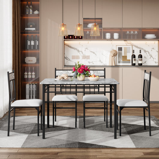 Costway 5 Piece Faux Marble Dining Set Table and 4 Chairs Kitchen Breakfast Furniture Grey LuxuryLifeWay Online Store