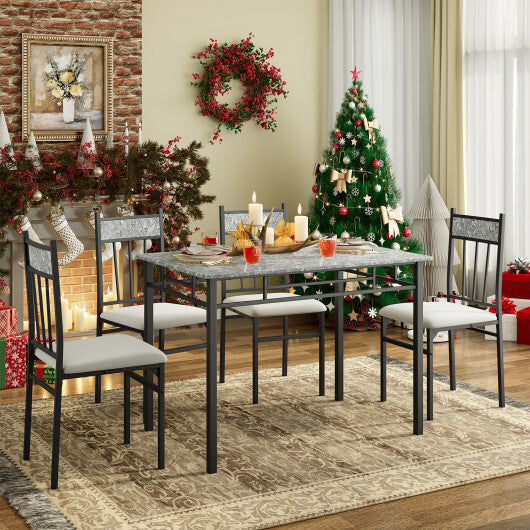Costway 5 Piece Faux Marble Dining Set Table and 4 Chairs Kitchen Breakfast Furniture Grey LuxuryLifeWay Online Store