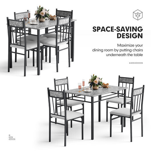 Costway 5 Piece Faux Marble Dining Set Table and 4 Chairs Kitchen Breakfast Furniture Grey LuxuryLifeWay Online Store