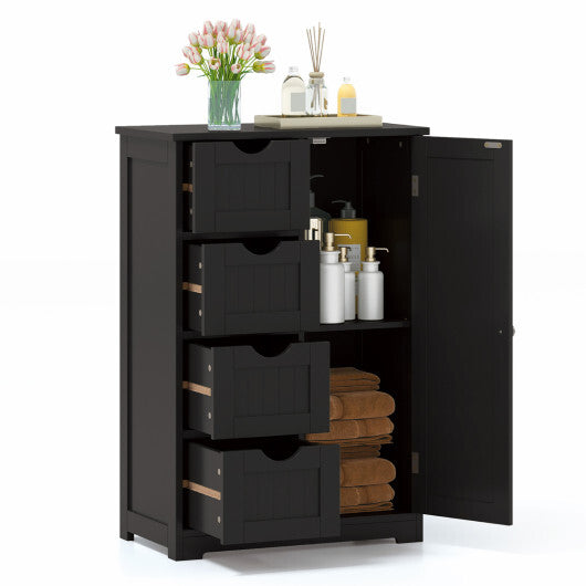 Costway Standing Indoor Wooden Cabinet with 4 Drawers-Black LuxuryLifeWay Online Store