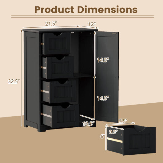 Costway Standing Indoor Wooden Cabinet with 4 Drawers-Black LuxuryLifeWay Online Store