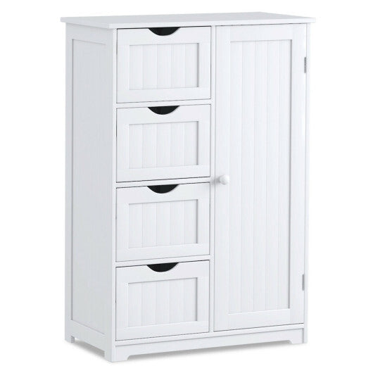 Costway Bathroom Storage Wooden 4 Drawer Cabinet Cupboard 2 Shelves Free Standing White LuxuryLifeWay Online Store