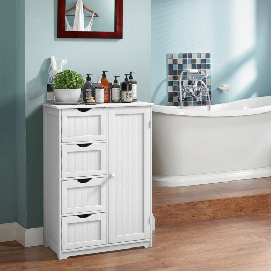 Costway Bathroom Storage Wooden 4 Drawer Cabinet Cupboard 2 Shelves Free Standing White LuxuryLifeWay Online Store