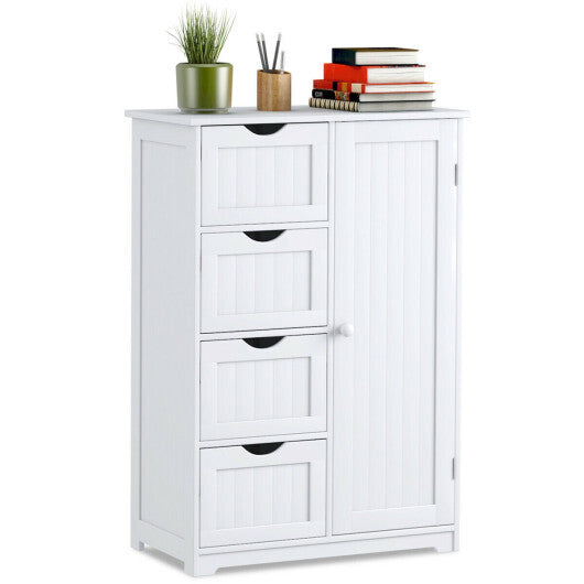 Costway Bathroom Storage Wooden 4 Drawer Cabinet Cupboard 2 Shelves Free Standing White LuxuryLifeWay Online Store