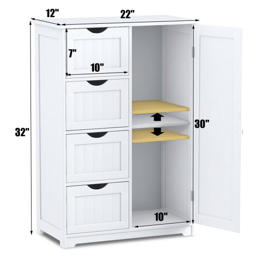 Costway Bathroom Storage Wooden 4 Drawer Cabinet Cupboard 2 Shelves Free Standing White LuxuryLifeWay Online Store