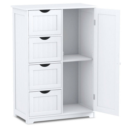 Costway Bathroom Storage Wooden 4 Drawer Cabinet Cupboard 2 Shelves Free Standing White LuxuryLifeWay Online Store