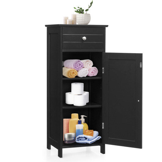 Costway Bathroom Storage Floor Cabinet Organizer Free-Standing w/ Drawer Black LuxuryLifeWay Online Store