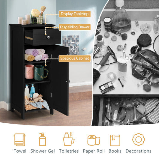 Costway Bathroom Storage Floor Cabinet Organizer Free-Standing w/ Drawer Black LuxuryLifeWay Online Store