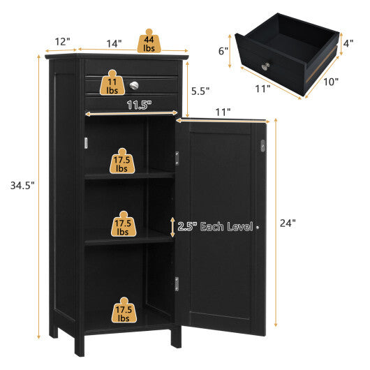 Costway Bathroom Storage Floor Cabinet Organizer Free-Standing w/ Drawer Black LuxuryLifeWay Online Store