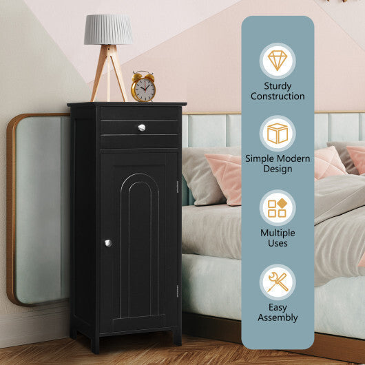 Costway Bathroom Storage Floor Cabinet Organizer Free-Standing w/ Drawer Black LuxuryLifeWay Online Store