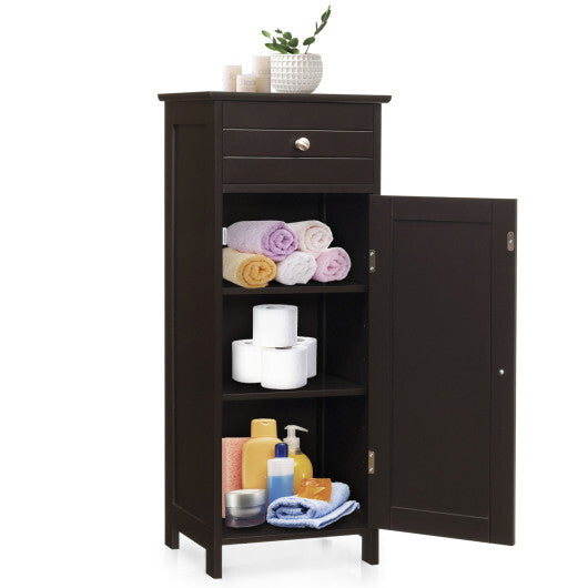 Costway Bathroom Storage Floor Cabinet Organizer Free-Standing w/ Drawer Brown