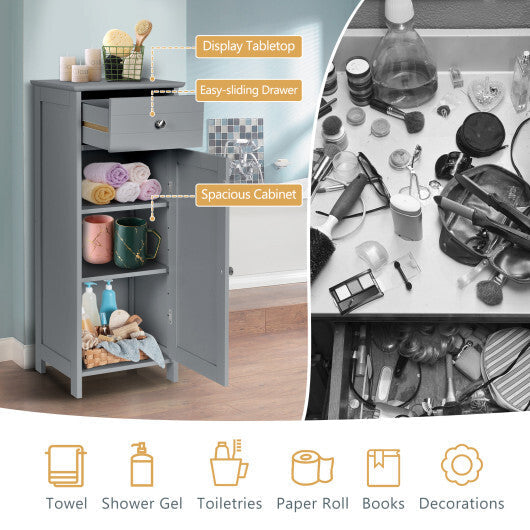 Costway Bathroom Storage Floor Cabinet Organizer Free-Standing w/ Drawer Grey