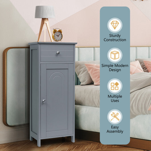 Costway Bathroom Storage Floor Cabinet Organizer Free-Standing w/ Drawer Grey