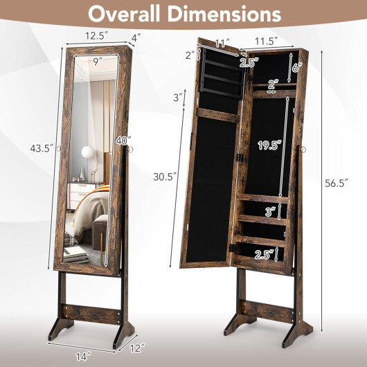 Costway Mirrored Standing Jewelry Cabinet Storage Box Brown