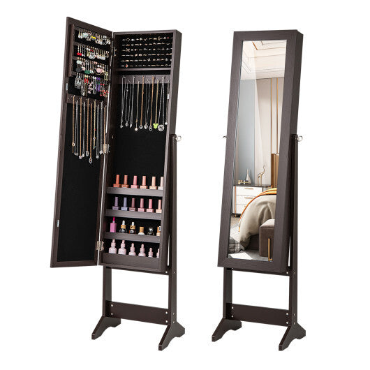 Costway Mirrored Standing Jewelry Cabinet Storage Box Rustic Brown LuxuryLifeWay Online Store