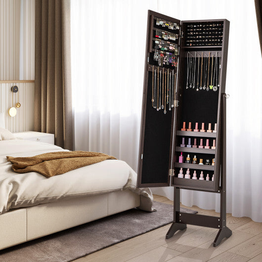 Costway Mirrored Standing Jewelry Cabinet Storage Box Rustic Brown LuxuryLifeWay Online Store