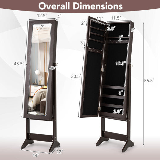 Costway Mirrored Standing Jewelry Cabinet Storage Box Rustic Brown LuxuryLifeWay Online Store