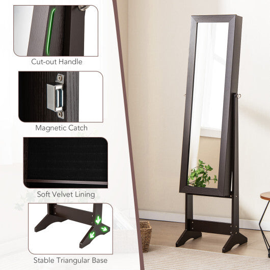 Costway Mirrored Standing Jewelry Cabinet Storage Box Rustic Brown LuxuryLifeWay Online Store
