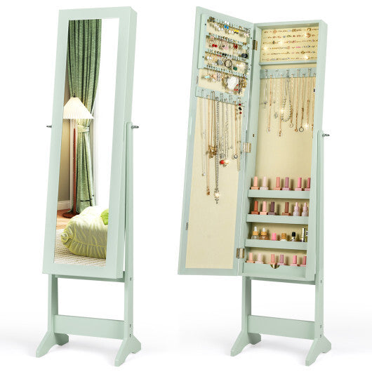 Costway Mirrored Standing Jewelry Cabinet Storage Box Green LuxuryLifeWay Online Store
