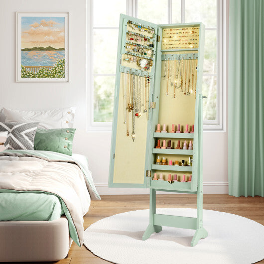 Costway Mirrored Standing Jewelry Cabinet Storage Box Green LuxuryLifeWay Online Store