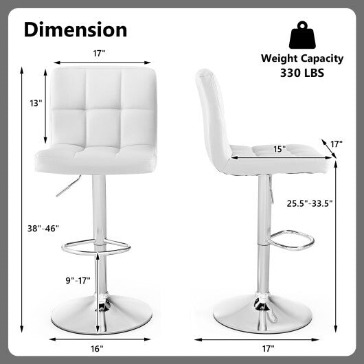 Costway Adjustable Swivel Bar Stool with PU Leather White LuxuryLifeWay Online Store