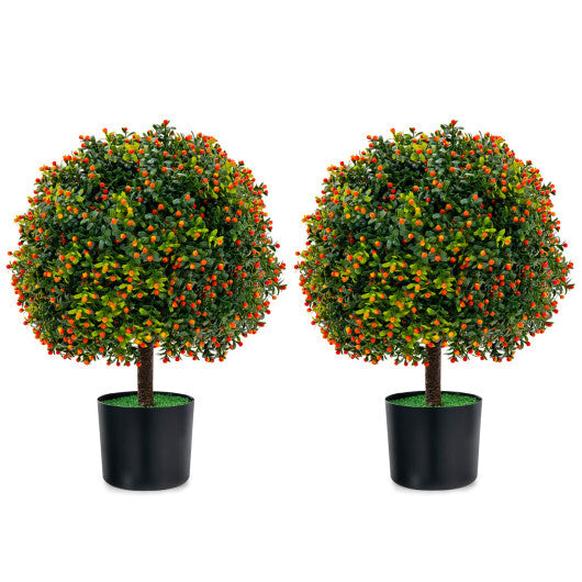 Costway 2-Pack Artificial Boxwood Topiary Ball Tree with Orange Fruit LuxuryLifeWay Online Store