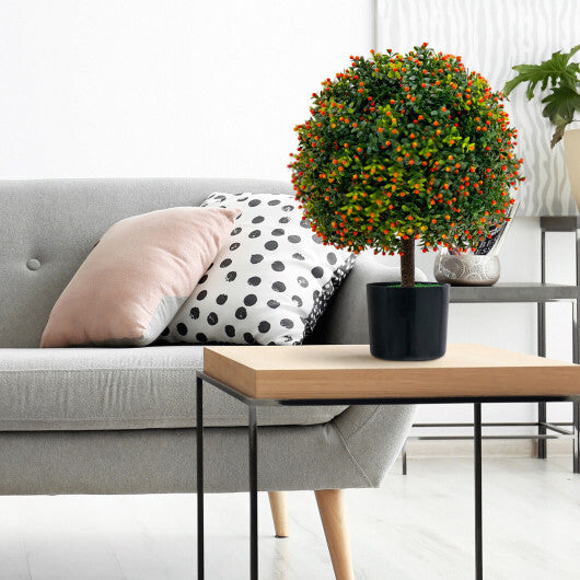 Costway 2-Pack Artificial Boxwood Topiary Ball Tree with Orange Fruit LuxuryLifeWay Online Store