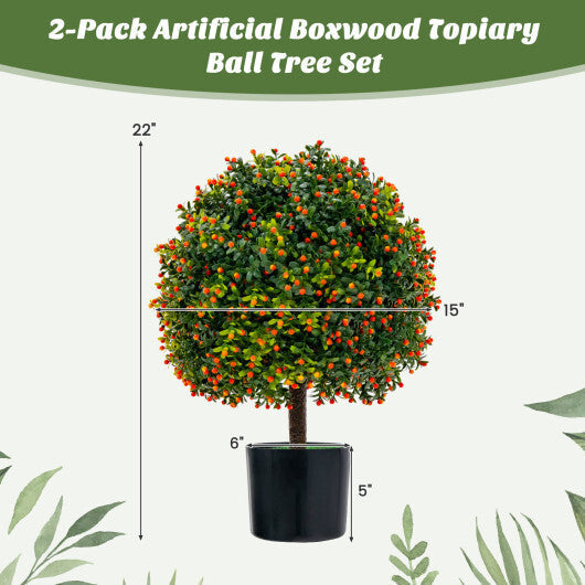 Costway 2-Pack Artificial Boxwood Topiary Ball Tree with Orange Fruit LuxuryLifeWay Online Store